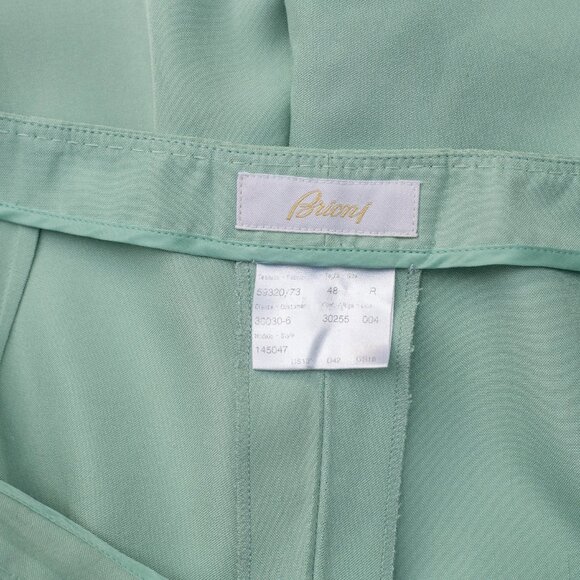 VTG Brioni 100% Silk Wide-Leg Pants W35 L31 Mint Green Y2K Italy Quiet Luxury - Picture 6 of 7